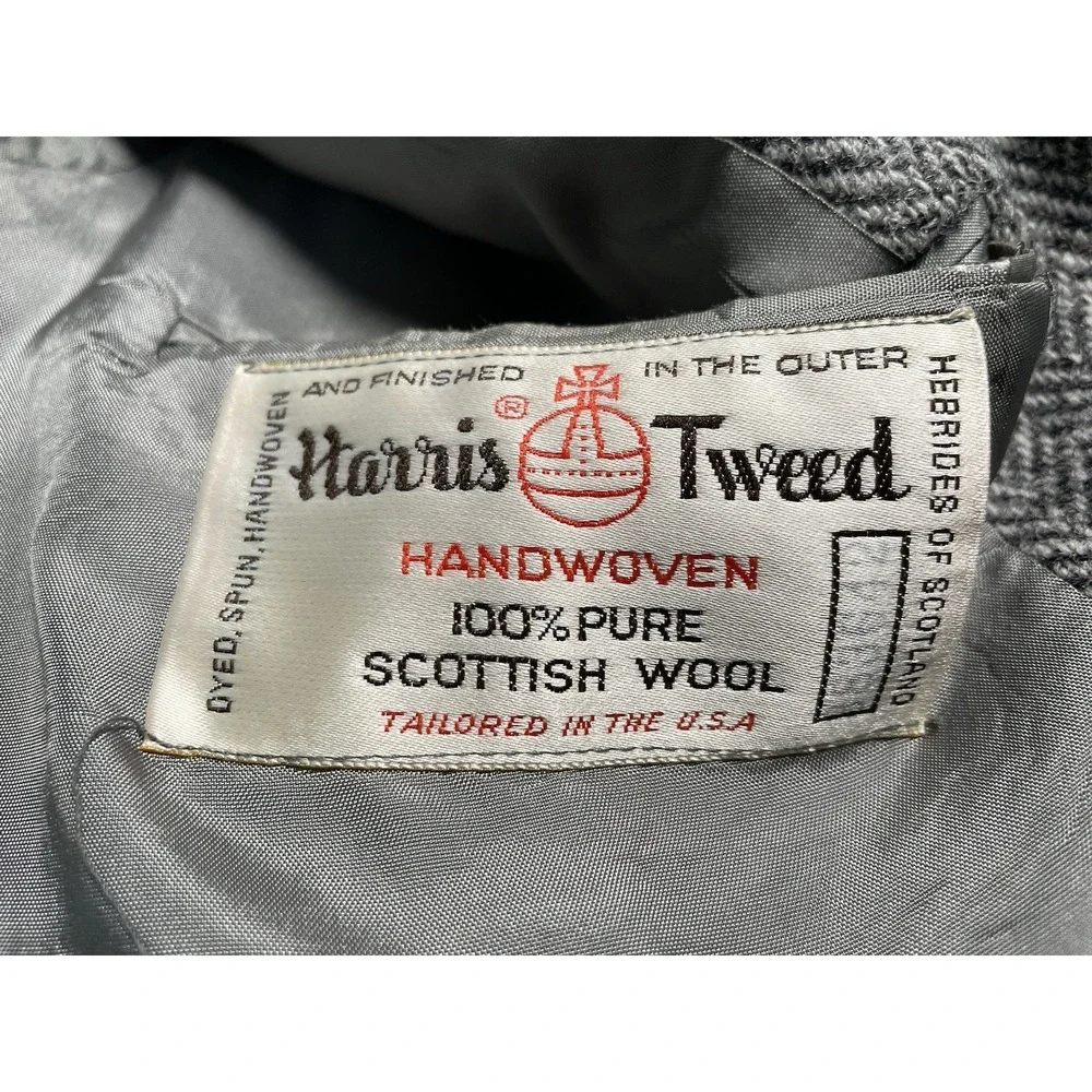 Harris Tweed Gray Herringbone Sport Coat 100% Scottish Wool VTG USA‎